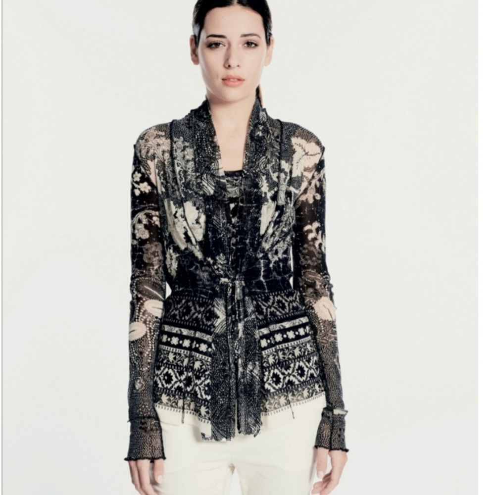 FUZZI Tie Front Batik Tulle Cardigan Small